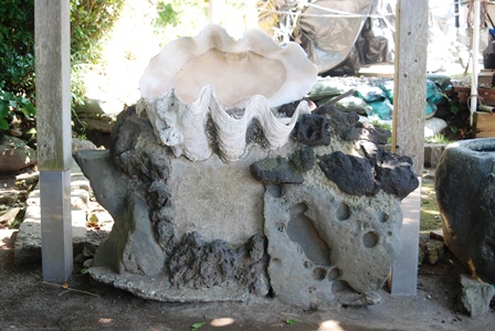 白鬚神社の大きな貝殻の手水鉢