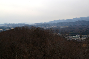観光展望台から、丹沢山地東縁部に走る藤野木－愛川構造線を遠望する