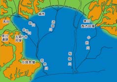 縄文時代の海岸線の想定図