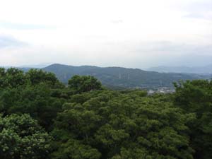 湘南平の見晴台から西方の鷹取山の傾動地形を観察