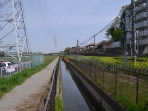 JR相模線の西側を流れる相模川左岸幹線用水路（海老名市上今泉)