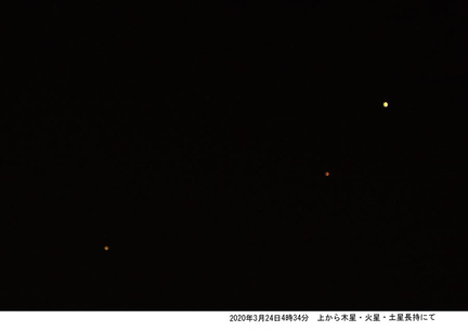 木星・火星・土星2020.03.24平塚市長持（撮影　剱持瑞穂）