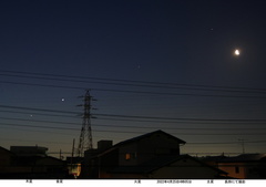 木星・金星・火星・土星・月2022.04.25(4時05分)市内長持（撮影　剱持瑞穂）
