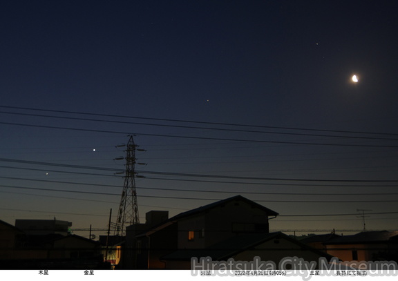木星・金星・火星・土星・月2022.04.25(4時05分)市内長持（撮影　剱持瑞穂）