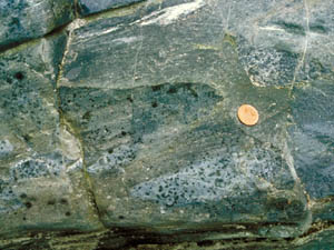 角閃岩（源岩：火山角礫岩）