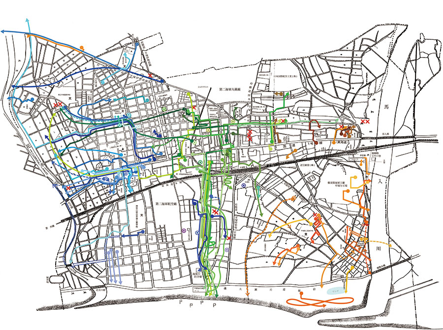 【図１】平塚空襲の避難経路