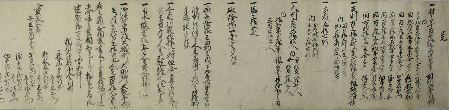 宝永5年（1708）閏正月　富士噴火砂降り後村柄書上（北金目村　寄託文書）