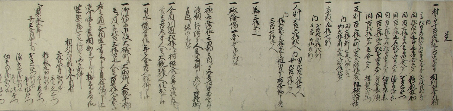 宝永5年（1708）閏正月　富士噴火砂降り後村柄書上（北金目村　寄託文書）