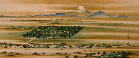 <FONT size="-1">中原御殿跡を描いた「中原御宮記」（平塚市博物館蔵　平塚市指定文化財）</FONT>