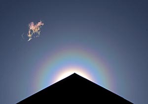 花粉でできた光環と彩雲